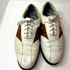 FootJoy  DryJoys Men's Brown White Gator Leather Golf Shoes SZ 9.5 /m 53570